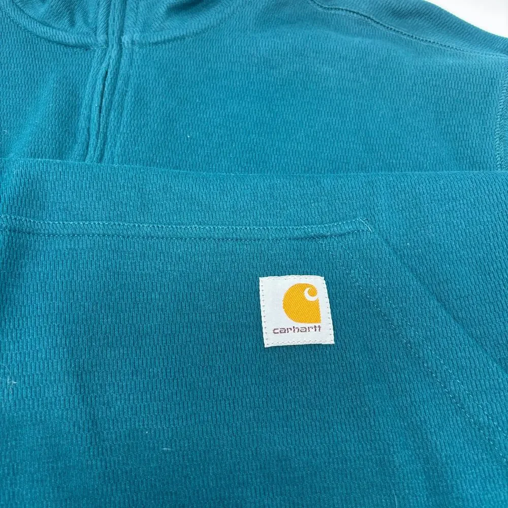 Carhartt Mens Large Green 1/4 Zip Relaxed Fit Long Sleeve Pullover Pouch Sweater